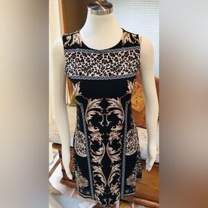 Carmen Marc Valvo Elegant Baroque Dress in Black, Brown and Cream